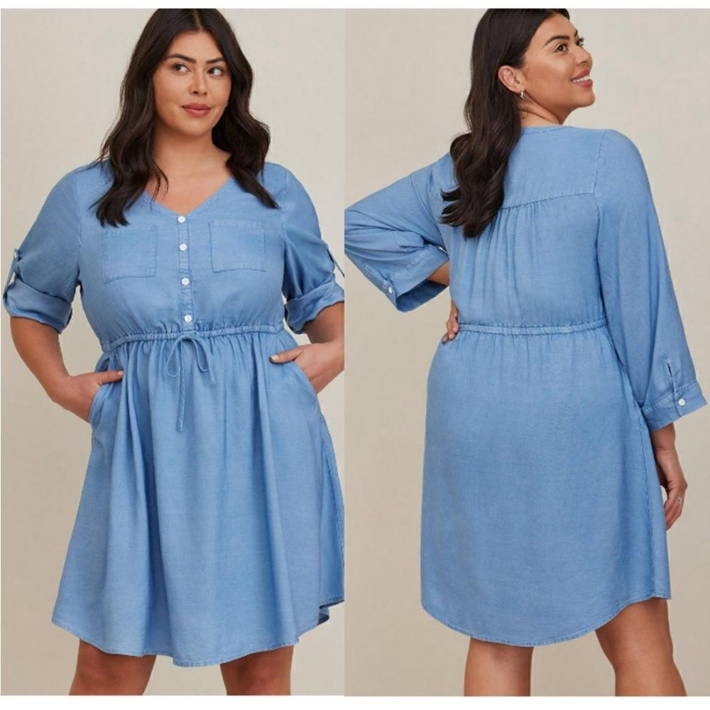Torrid Blue Lyocell Chambray Dress Festival Concert Boho Vacation Resort Wear - Picture 4 of 14